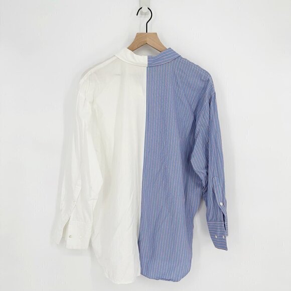 Mango MNG Pinstripe Color Block Oversized Shirt Button Down Blue White Women's S - Picture 7 of 10